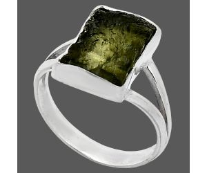 Genuine Czech Moldavite Rough Ring size-7 SDR238787 R-1002, 9x12 mm