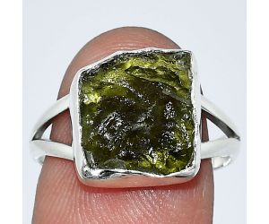 Genuine Czech Moldavite Rough Ring size-8 SDR238788 R-1002, 11x12 mm