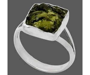 Genuine Czech Moldavite Rough Ring size-8 SDR238788 R-1002, 11x12 mm