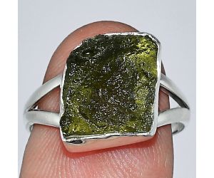 Genuine Czech Moldavite Rough Ring size-7 SDR238790 R-1002, 10x12 mm