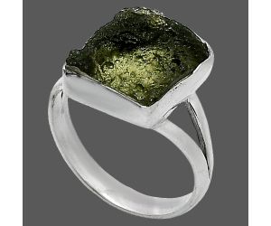 Genuine Czech Moldavite Rough Ring size-7 SDR238790 R-1002, 10x12 mm