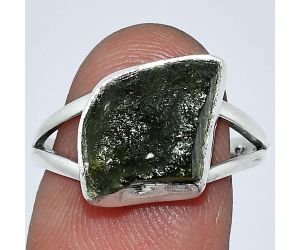 Genuine Czech Moldavite Rough Ring size-8 SDR238793 R-1002, 11x15 mm