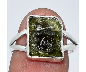 Genuine Czech Moldavite Rough Ring size-8 SDR238798 R-1002, 9x12 mm