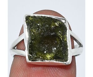 Genuine Czech Moldavite Rough Ring size-7 SDR238799 R-1002, 11x12 mm