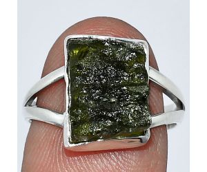 Genuine Czech Moldavite Rough Ring size-7 SDR238802 R-1002, 9x12 mm