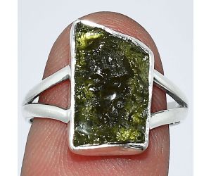 Genuine Czech Moldavite Rough Ring size-8 SDR238804 R-1002, 9x15 mm