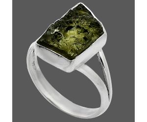 Genuine Czech Moldavite Rough Ring size-8 SDR238804 R-1002, 9x15 mm