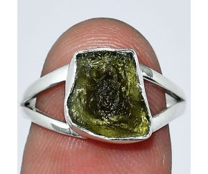 Genuine Czech Moldavite Rough Ring size-7 SDR238805 R-1002, 8x10 mm