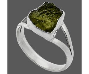 Genuine Czech Moldavite Rough Ring size-7 SDR238805 R-1002, 8x10 mm