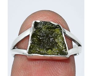 Genuine Czech Moldavite Rough Ring size-7 SDR238807 R-1002, 9x10 mm