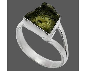 Genuine Czech Moldavite Rough Ring size-7 SDR238807 R-1002, 9x10 mm