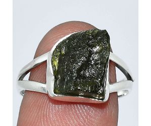 Genuine Czech Moldavite Rough Ring size-8 SDR238811 R-1002, 10x12 mm