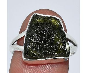 Genuine Czech Moldavite Rough Ring size-8 SDR238818 R-1002, 13x13 mm