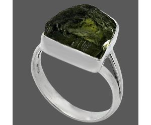 Genuine Czech Moldavite Rough Ring size-8 SDR238818 R-1002, 13x13 mm