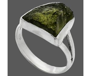 Genuine Czech Moldavite Rough Ring size-8 SDR238819 R-1002, 12x13 mm