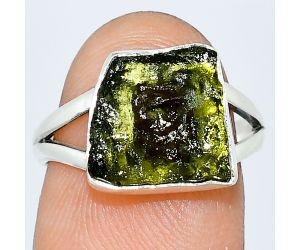 Genuine Czech Moldavite Rough Ring size-7 SDR238834 R-1002, 11x11 mm