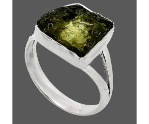 Genuine Czech Moldavite Rough Ring size-7 SDR238834 R-1002, 11x11 mm