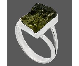 Genuine Czech Moldavite Rough Ring size-7 SDR238838 R-1002, 9x13 mm