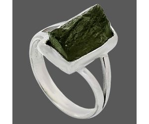 Genuine Czech Moldavite Rough Ring size-7 SDR238839 R-1002, 8x14 mm