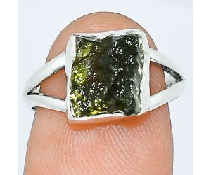 Genuine Czech Moldavite Rough Ring size-7 SDR238846 R-1002, 8x9 mm