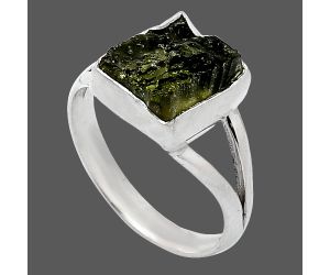 Genuine Czech Moldavite Rough Ring size-7 SDR238846 R-1002, 8x9 mm