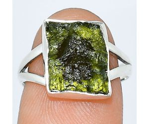 Genuine Czech Moldavite Rough Ring size-7 SDR238847 R-1002, 10x12 mm