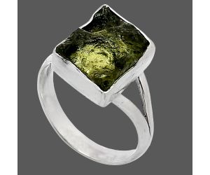 Genuine Czech Moldavite Rough Ring size-7 SDR238847 R-1002, 10x12 mm