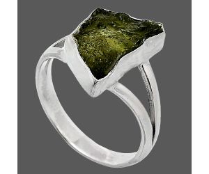 Genuine Czech Moldavite Rough Ring size-7 SDR238848 R-1002, 8x14 mm