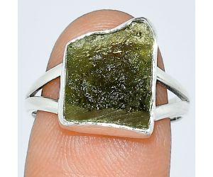 Genuine Czech Moldavite Rough Ring size-8 SDR238853 R-1002, 10x13 mm