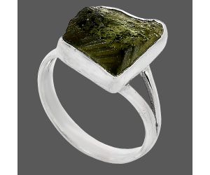 Genuine Czech Moldavite Rough Ring size-8 SDR238853 R-1002, 10x13 mm