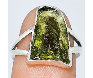 Genuine Czech Moldavite Rough Ring size-7 SDR238854 R-1002, 11x15 mm