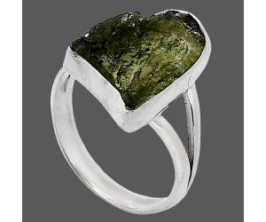 Genuine Czech Moldavite Rough Ring size-7 SDR238854 R-1002, 11x15 mm