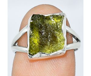 Genuine Czech Moldavite Rough Ring size-7 SDR238855 R-1002, 9x10 mm