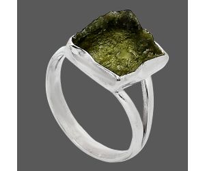 Genuine Czech Moldavite Rough Ring size-7 SDR238855 R-1002, 9x10 mm