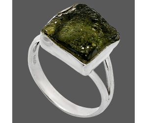 Genuine Czech Moldavite Rough Ring size-8 SDR238857 R-1002, 12x13 mm