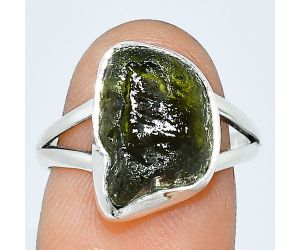 Genuine Czech Moldavite Rough Ring size-8 SDR238868 R-1002, 10x14 mm