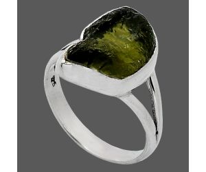 Genuine Czech Moldavite Rough Ring size-8 SDR238868 R-1002, 10x14 mm