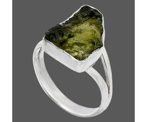 Genuine Czech Moldavite Rough Ring size-8 SDR238870 R-1002, 11x15 mm