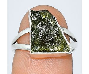 Genuine Czech Moldavite Rough Ring size-7 SDR238879 R-1002, 10x16 mm
