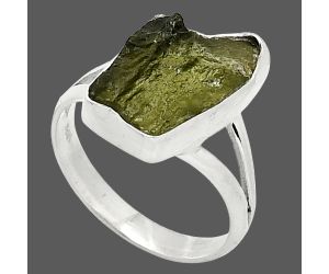 Genuine Czech Moldavite Rough Ring size-8 SDR238884 R-1002, 11x16 mm