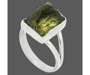 Genuine Czech Moldavite Rough Ring size-7 SDR238885 R-1002, 9x13 mm