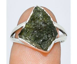 Genuine Czech Moldavite Rough Ring size-7 SDR238886 R-1002, 13x16 mm