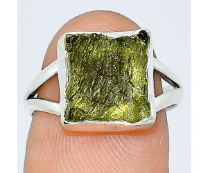 Genuine Czech Moldavite Rough Ring size-7 SDR238888 R-1002, 10x11 mm