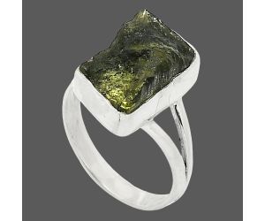 Genuine Czech Moldavite Rough Ring size-8 SDR238895 R-1002, 9x15 mm