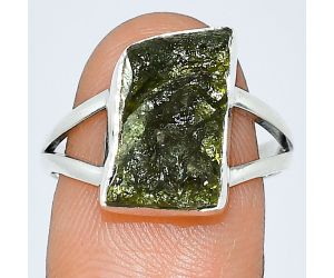 Genuine Czech Moldavite Rough Ring size-8 SDR238896 R-1002, 9x15 mm