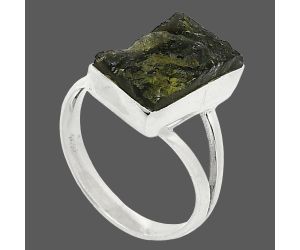 Genuine Czech Moldavite Rough Ring size-8 SDR238896 R-1002, 9x15 mm