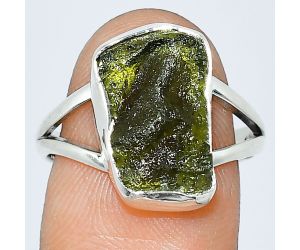 Genuine Czech Moldavite Rough Ring size-8 SDR238919 R-1002, 9x15 mm