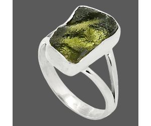 Genuine Czech Moldavite Rough Ring size-8 SDR238919 R-1002, 9x15 mm