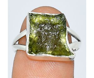 Genuine Czech Moldavite Rough Ring size-8 SDR238920 R-1002, 12x13 mm