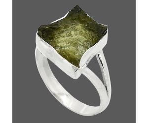 Genuine Czech Moldavite Rough Ring size-8 SDR238920 R-1002, 12x13 mm